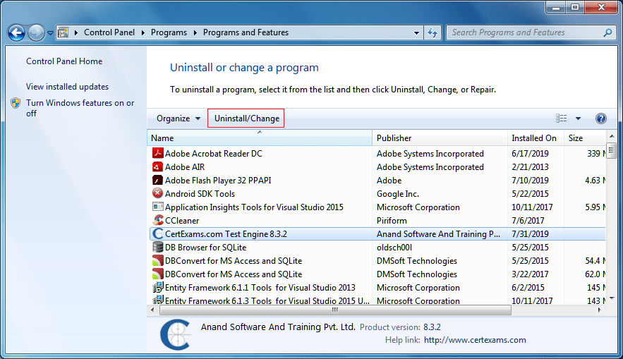 Certexams Exam sims Uninstall Procedure step 6